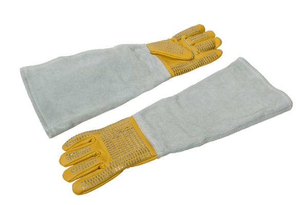animal handling Leather Gloves in yellow with Steel Staples